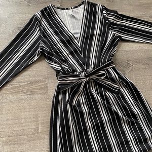 Striped Dress with Tied Belt